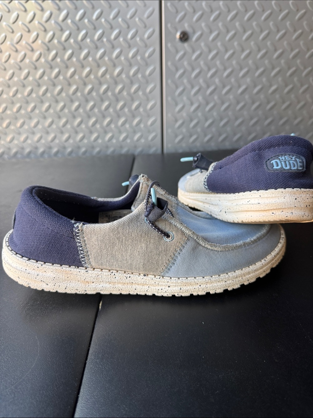 Hey Dude Two-Tone Navy and Gray Slip-On Sneakers